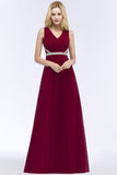 Shop MISSHOW US for sexy or modest Plus Size A-line V-neck Long Sleeveless Ruffled Chiffon Bridesmaid Dresses with Beading Sash. Find the perfect Burgundy Bridesmaid Dresses, cheap Sleeveless 30D Chiffon gowns online, Floor-length dresses for wedding party.