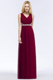 Shop MISSHOW US for sexy or modest Plus Size A-line V-neck Long Sleeveless Ruffled Chiffon Bridesmaid Dresses with Beading Sash. Find the perfect Burgundy Bridesmaid Dresses, cheap Sleeveless 30D Chiffon gowns online, Floor-length dresses for wedding party.