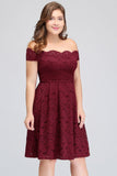 Looking for plussizedress in Lace, A-line style, and Gorgeous Lace work  MISSHOW has all covered on this elegant Plus size Burgundy A-Line Off-Shoulder Knee Length Lace Cocktail Dresses.