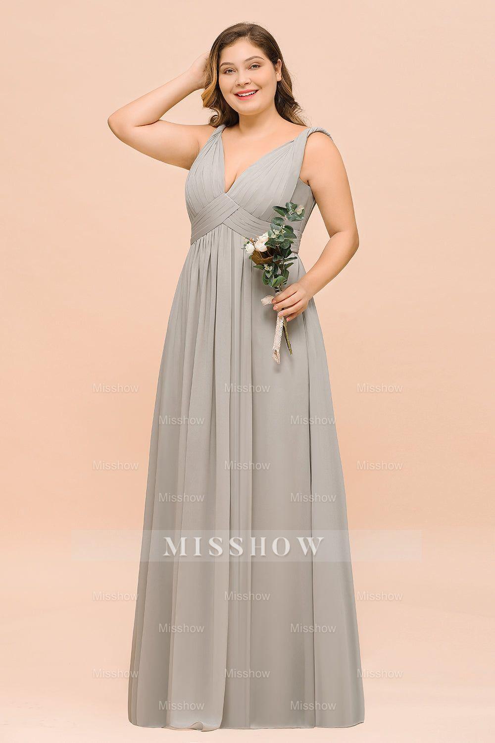 Plus Size Chiffon V-neck Sleeveless Affordable Bridesmaid Dresses with Ruffle Plus Size Chiffon V-neck Sleeveless Affordable Bridesmaid Dresses with Ruffle