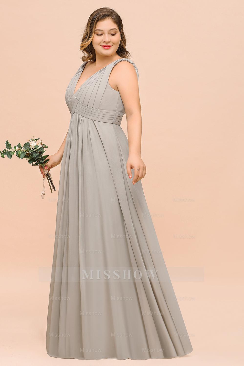Plus Size Chiffon V-neck Sleeveless Affordable Bridesmaid Dresses with Ruffle Plus Size Chiffon V-neck Sleeveless Affordable Bridesmaid Dresses with Ruffle