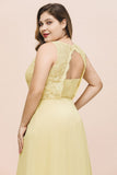 Plus Size Floral A-line Bridesmaid Dress Sleeveless Evening Maxi Dress for Girls Women-misshow.com