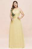 Plus Size Floral A-line Bridesmaid Dress Sleeveless Evening Maxi Dress for Girls Women-misshow.com