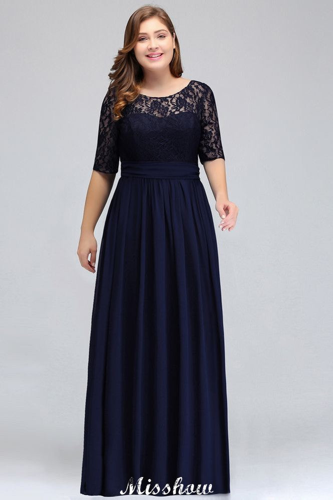 Plus Size Floral Lace A-line Evening Maxi Dress Half Sleeves Party Dress | MISSHOW Plus Size Floral Lace A-line Evening Maxi Dress Half Sleeves Party Dress | MISSHOW