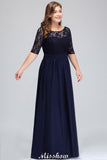 Plus Size Floral Lace A-line Evening Maxi Dress Half Sleeves Party Dress-misshow.com