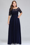 Plus Size Floral Lace A-line Evening Maxi Dress Half Sleeves Party Dress-misshow.com