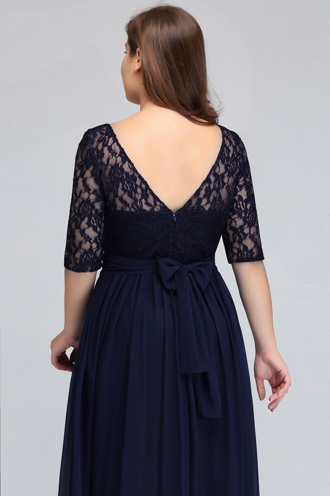 Plus Size Floral Lace A-line Evening Maxi Dress Half Sleeves Party Dress-misshow.com
