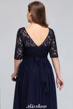 Plus Size Floral Lace A-line Evening Maxi Dress Half Sleeves Party Dress-misshow.com