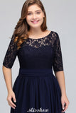 Plus Size Floral Lace A-line Evening Maxi Dress Half Sleeves Party Dress-misshow.com