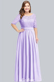 Plus Size Floral Lace A-line Evening Maxi Dress Half Sleeves Party Dress-misshow.com