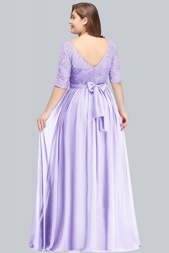 Plus Size Floral Lace A-line Evening Maxi Dress Half Sleeves Party Dress-misshow.com