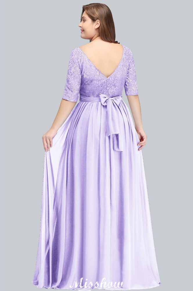 Plus Size Floral Lace A-line Evening Maxi Dress Half Sleeves Party Dress | MISSHOW Plus Size Floral Lace A-line Evening Maxi Dress Half Sleeves Party Dress | MISSHOW