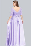 Plus Size Floral Lace A-line Evening Maxi Dress Half Sleeves Party Dress-misshow.com