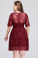 Plus size Jewel Burgundy Affordable Bridesmaid Dresses with Short Sleeves
