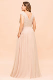 Plus Size Lace Pearl Pink Bridesmaid Dress Short Sleeves Side Split Wedding Party Dress-misshow.com