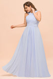 Plus Size Lavender Bridesmaid Dress Halter Floor Length Wedding Guest Dress-misshow.com