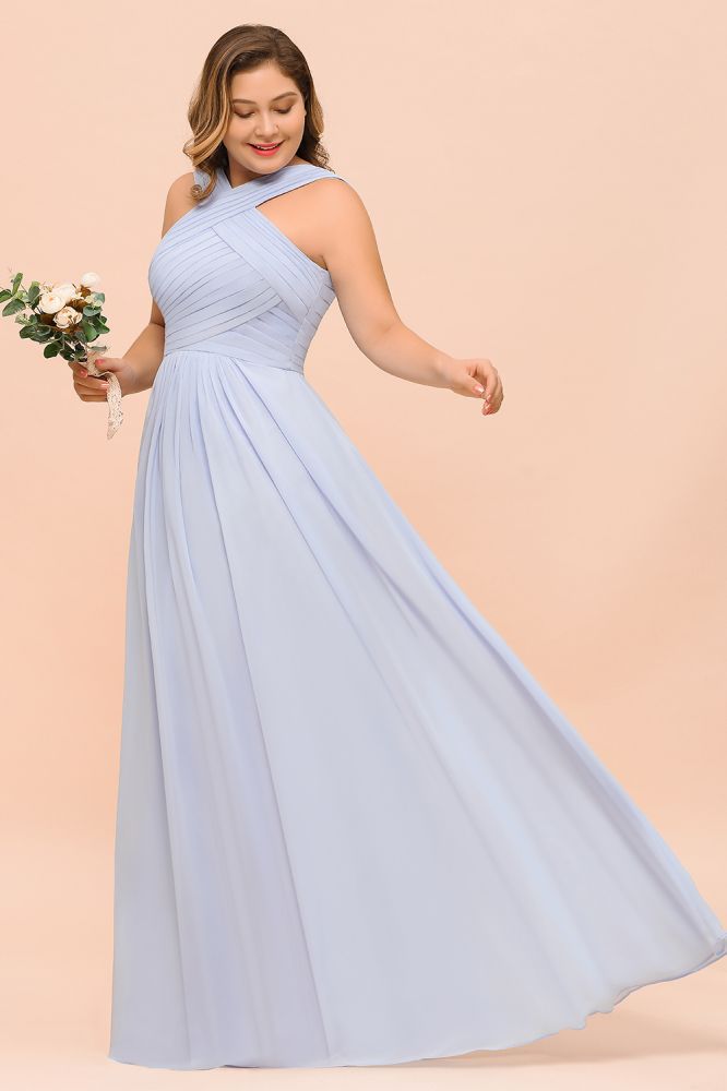 Plus Size Lavender Bridesmaid Dress Halter Floor Length Wedding Guest Dress-misshow.com