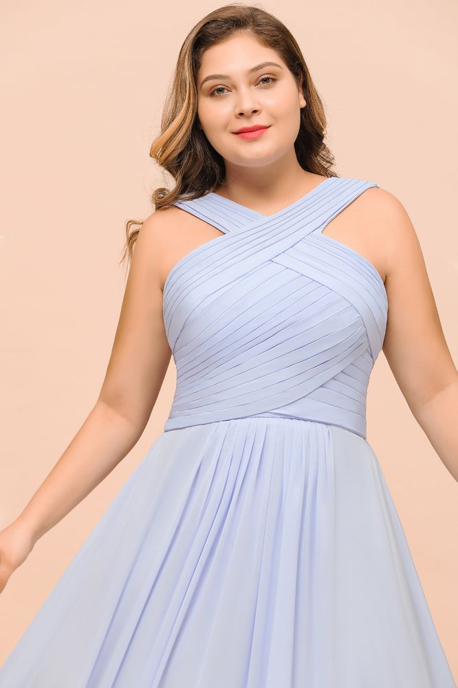 Plus Size Lavender Bridesmaid Dress Halter Floor Length Wedding Guest Dress-misshow.com