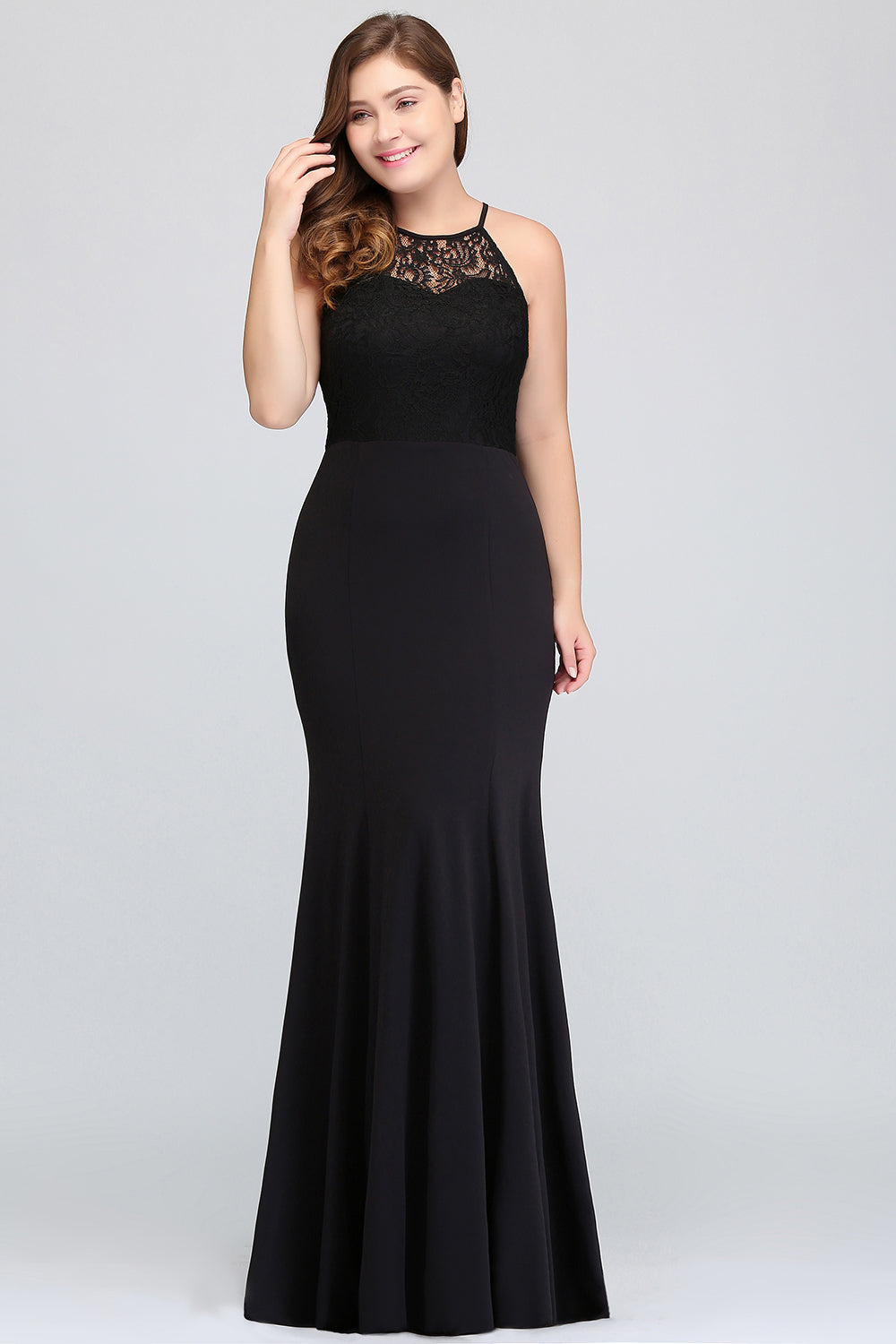 Plus Size Mermaid Jewel Lace Black Bridesmaid Dresses –