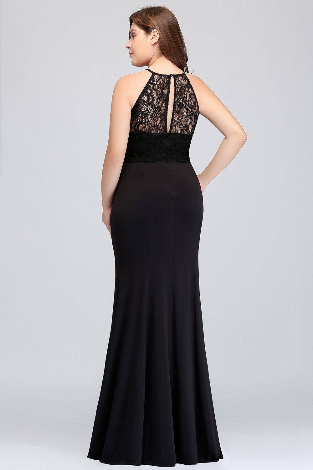 Plus Size Mermaid Jewel Lace Black Bridesmaid Dresses