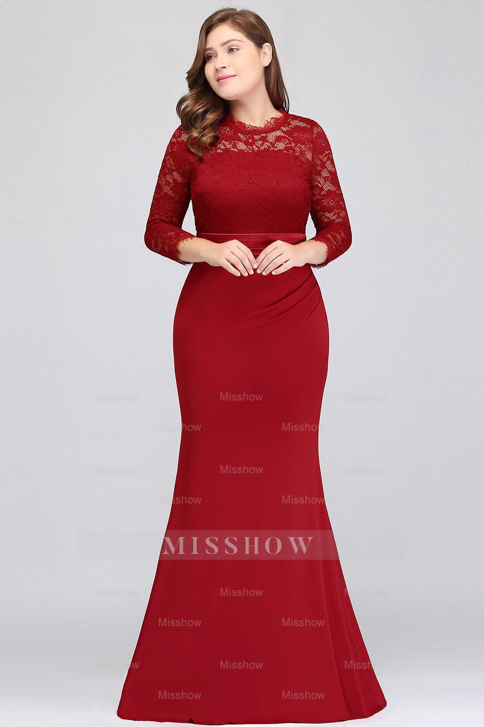 Plus Size Mermaid Long Red Lace Bridesmaid dresses with 3/4 Sleeves Plus Size Mermaid Long Red Lace Bridesmaid dresses with 3/4 Sleeves