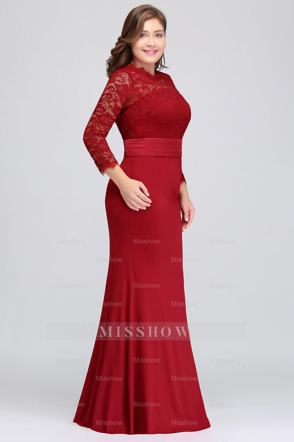 Plus Size Mermaid Long Red Lace Bridesmaid dresses with 3/4 Sleeves Plus Size Mermaid Long Red Lace Bridesmaid dresses with 3/4 Sleeves