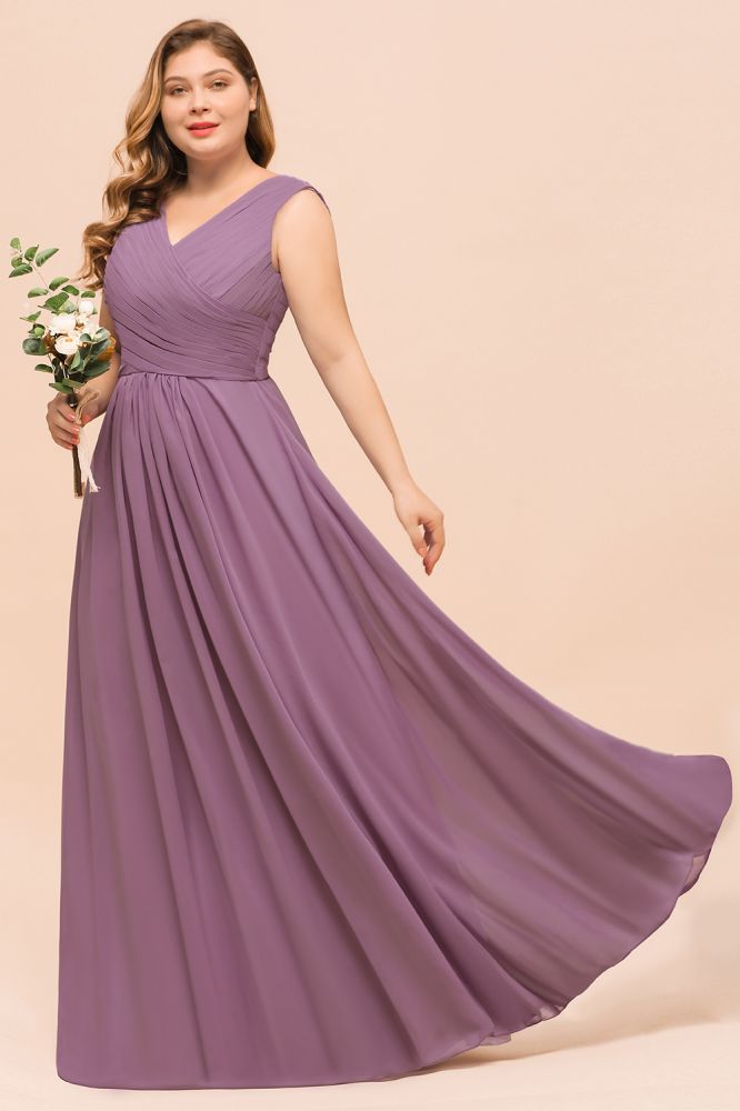 Plus Size Purple Bridesmaid Dress Maxi Chiffon Wedding Guest Dress-misshow.com