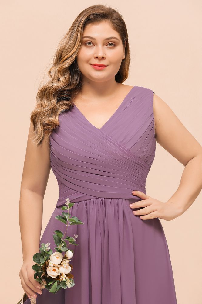Plus Size Purple Bridesmaid Dress Maxi Chiffon Wedding Guest Dress