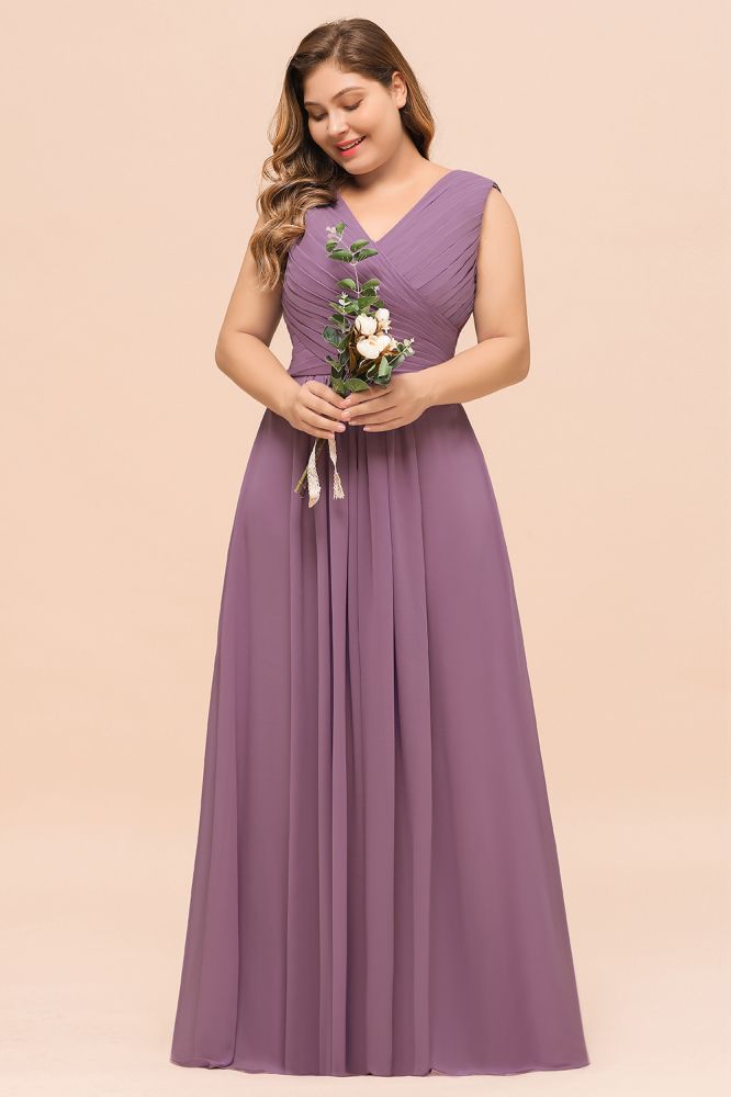 purple dresses plus size wedding Plus Size Purple Bridesmaid Dress Maxi Chiffon Wedding Guest Dress