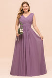 Plus Size Purple Bridesmaid Dress Maxi Chiffon Wedding Guest Dress-misshow.com