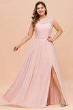 Plus Size Sleeveless aline Bridesmaid Dress Long Side Split Wedding Party Dress-misshow.com