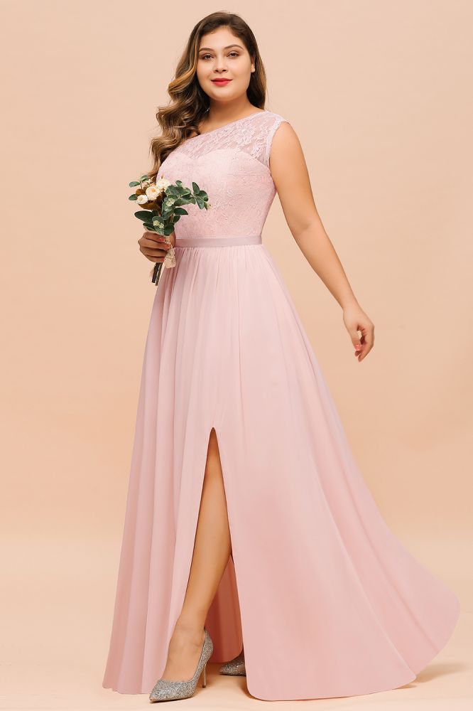 Plus Size Sleeveless aline Bridesmaid Dress Long Side Split Wedding Party Dress-misshow.com