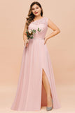 Plus Size Sleeveless aline Bridesmaid Dress Long Side Split Wedding Party Dress-misshow.com