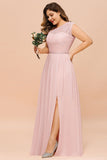 Plus Size Sleeveless aline Bridesmaid Dress Long Side Split Wedding Party Dress-misshow.com