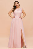 Plus Size Sleeveless aline Bridesmaid Dress Long Side Split Wedding Party Dress