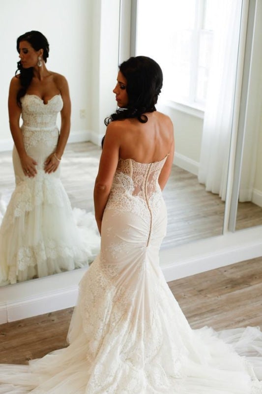 Plus Size Sweetheart Pretty Mermaid Backless Tiered Lace Tulle Elegant Wedding Dresses