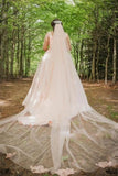 Plus Size Wedding Dress Floral Tulle A-line Bridal Gown with Long Sleeves-misshow.com