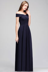 Popular Off-the-Shoulder Ruffle Navy Bridesmaid dresses