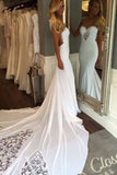 Pretty Sheath Sleeveless Long Beach with Lace Elegant Wedding Dresses