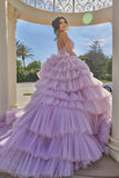 Princess A-line Lilac Straps Ruffles Sleeveless Prom Dress-misshow.com