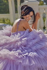 Princess A-line Lilac Straps Ruffles Sleeveless Prom Dress-misshow.com