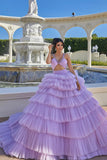 Princess A-line Lilac Straps Ruffles Sleeveless Prom Dress
