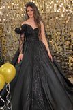 Princess Black Long Sleeve A-line Wedding Dresses With Beads-misshow.com