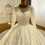 Princess Elegant A-line Long Sleeves Lace Wedding Dress With Train-misshow.com