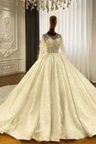 Princess Elegant A-line Long Sleeves Lace Wedding Dress With Train