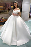 Princess Long A-line Off-the-shoulder Sleeveless Wedding Dress-misshow.com
