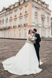 Princess Long White A-line Wedding Dresses With Long Sleeves-misshow.com