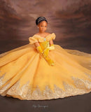 Princess Off The Shoulder Yellow Girl Pageant Lace Flower Girls Dresses for Wedding