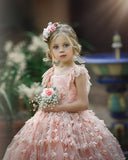 Princess Pink A-line Cap Sleeves Lace Flower Girls Dress-misshow.com