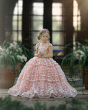 Princess Pink A-line Cap Sleeves Lace Flower Girls Dress-misshow.com
